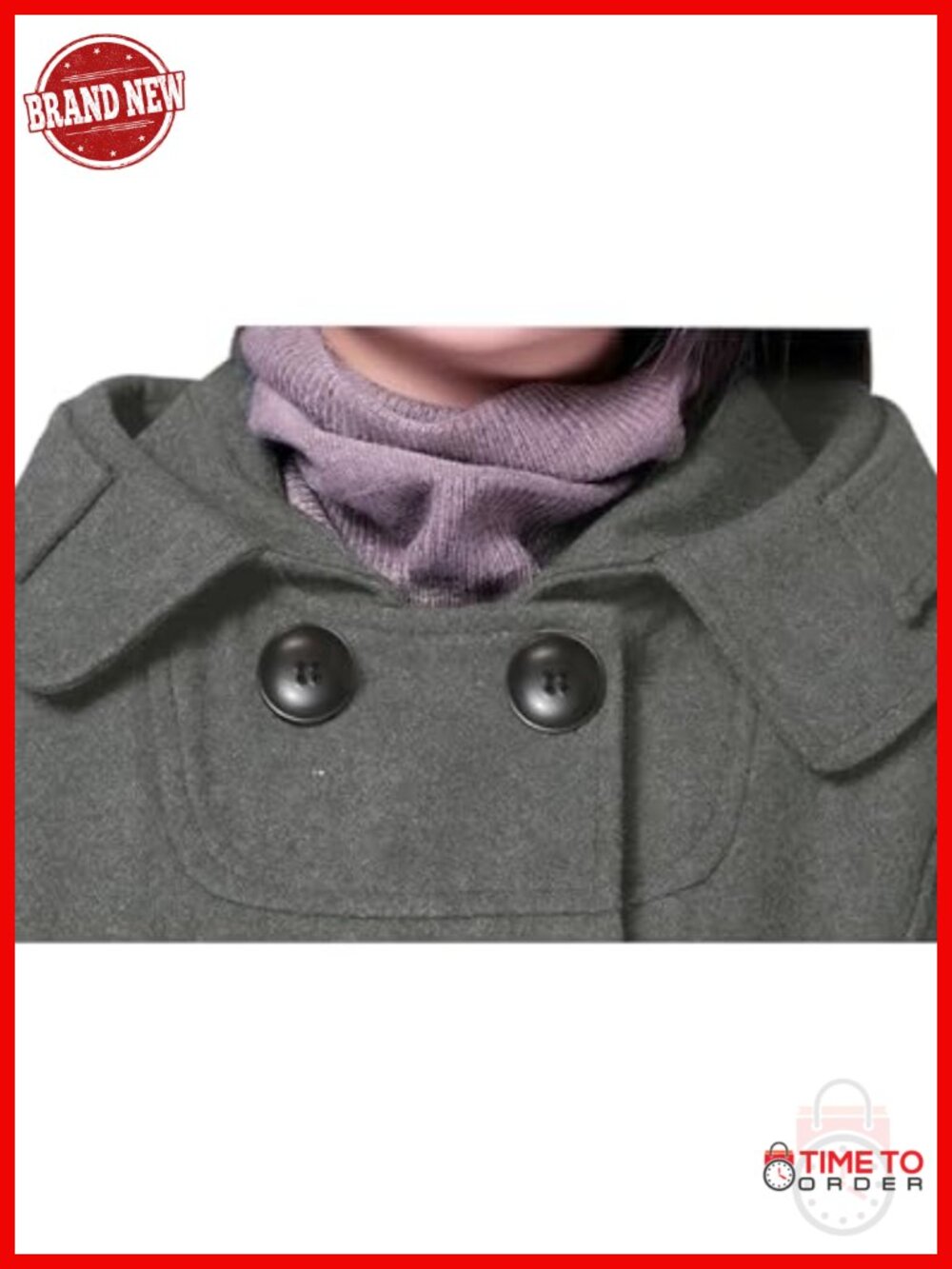 Warm Double Breasted Wool Pea Coat Trench with Hood - Picture 4 of 6
